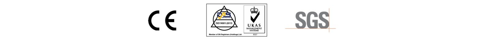 CE, ISO 9001 and SGS certification logos