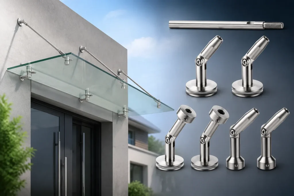 UNIKIM Stainless Steel Glass Canopy Fittings for Front Door Awnings