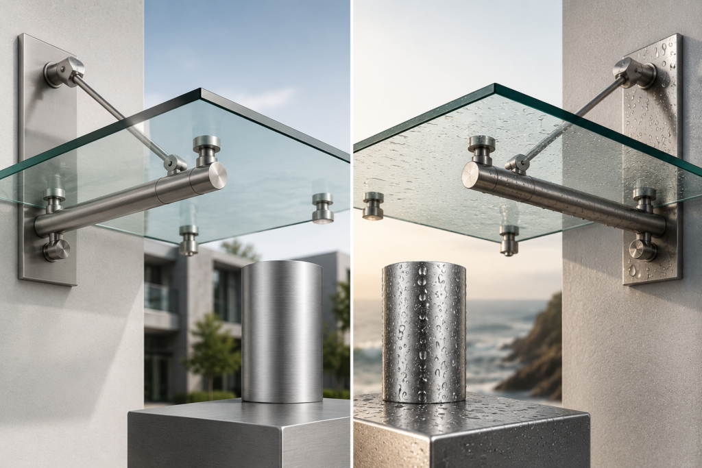 Comparative Table SS304 vs SS316 Glass Canopy Systems