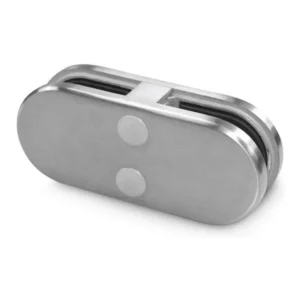 180° glass-to-glass clamp MOD-2050 joining two glass panels, stainless steel