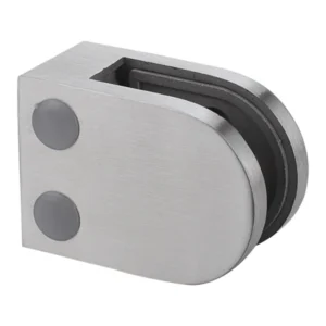D-shape glass clamp 50×40 mm in brushed stainless steel, UNIKIM MOD 2010