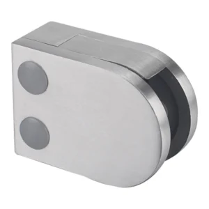 D-shape glass clamp 63×45 mm in brushed stainless steel, UNIKIM MOD 2012