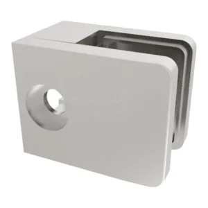 Rectangular single-sided glass clamp MOD-2052 with fixing hole, stainless steel