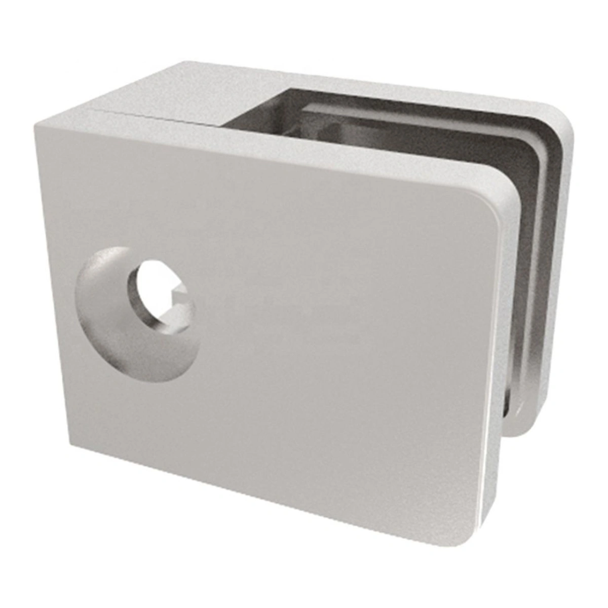 Rectangular single-sided glass clamp MOD-2052 with fixing hole, stainless steel