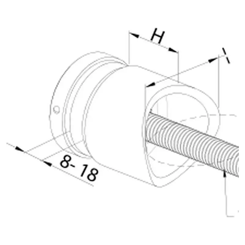 Glass Standoff Ø50 × 40 mm MOD-2340 technical drawing with dimensions – UNIKIM railing hardware