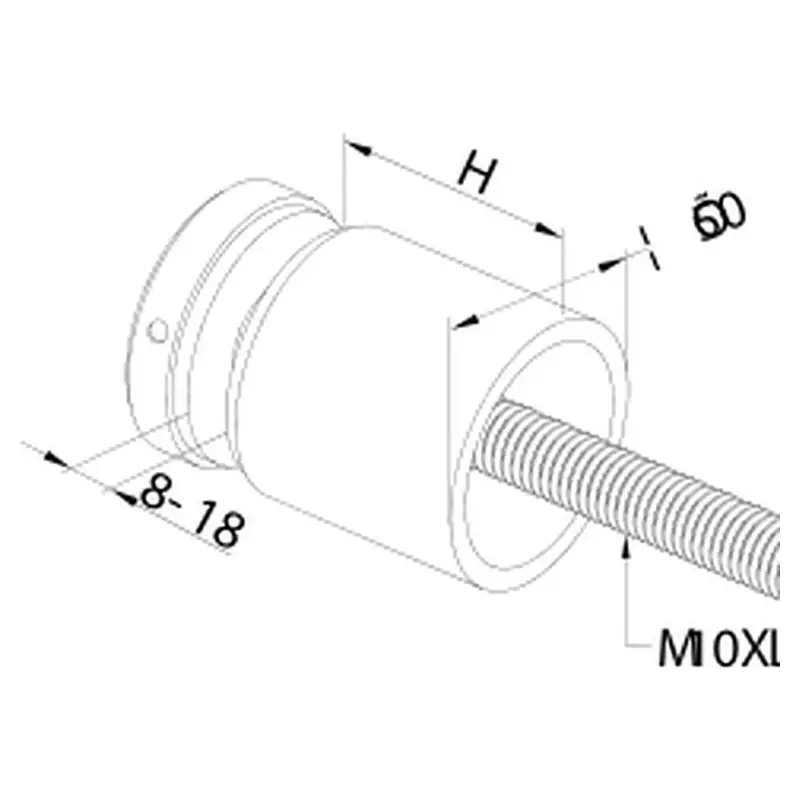 Glass Standoff Ø50 × 40 mm MOD-2340 technical drawing with dimensions – UNIKIM railing hardware
