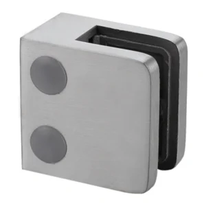 Square glass clamp 55×55 mm in brushed stainless steel, UNIKIM MOD 2022